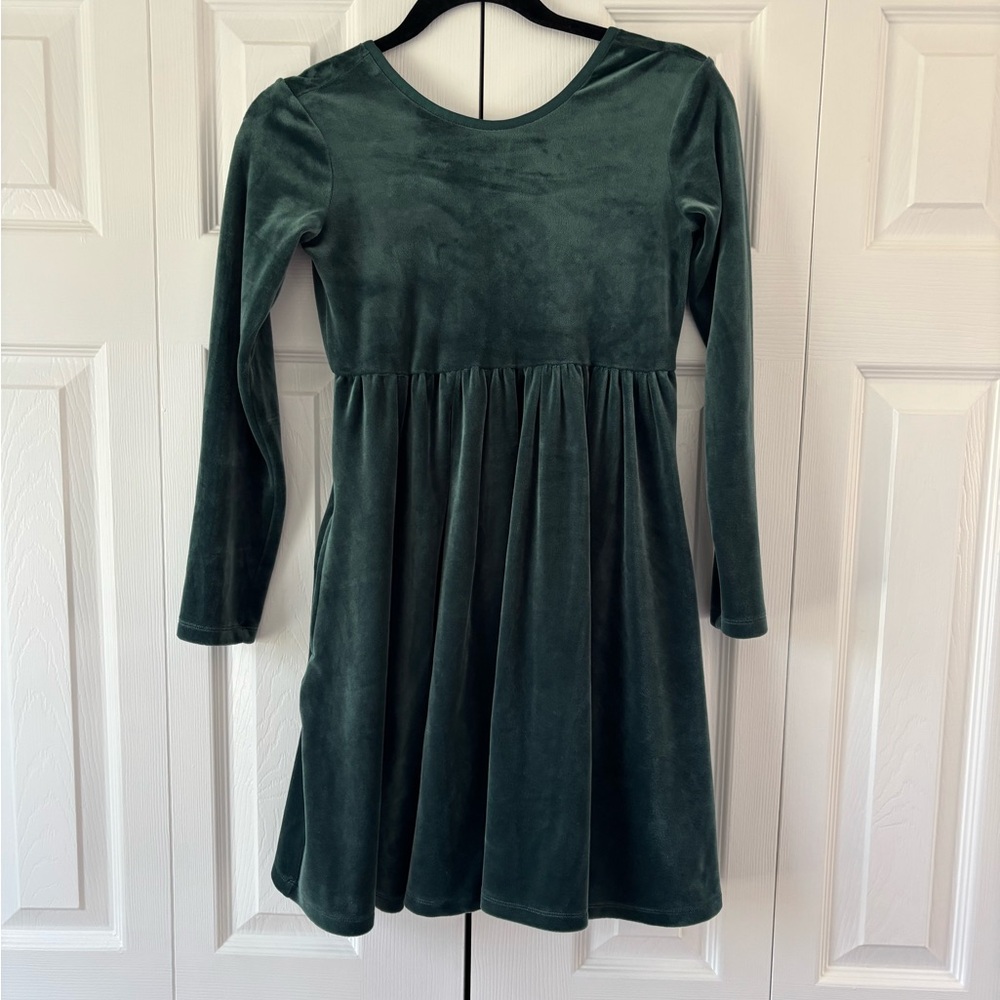 Hanna Andersson Dark Green Velvet Long-Sleeve Dress